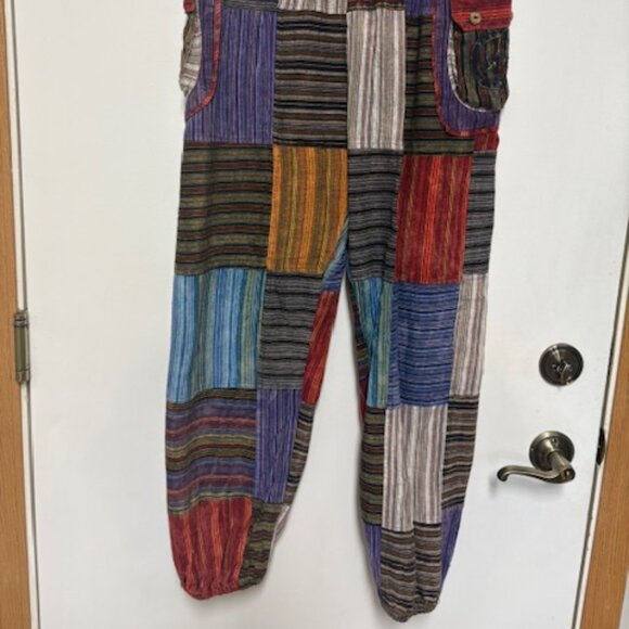 NEW 100% COTTON ELASTIC WAIST PATCHWORK POCKETS LOUNGE PANTS. SZ. L - Picture 2 of 4